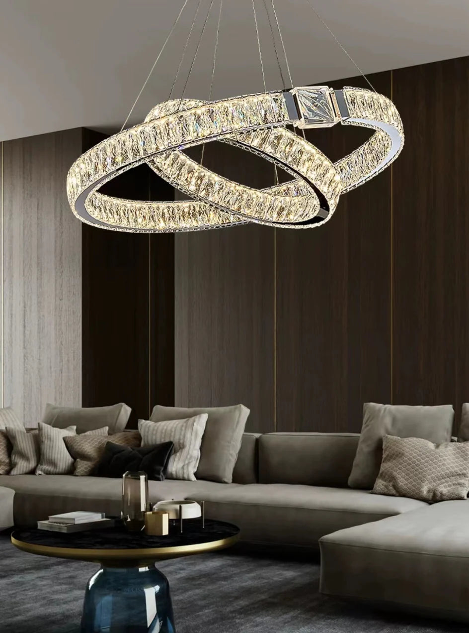 Modern Light Luxury Crystal Belt Ring Pendant Chandelier Suit for Living/Dining Room/ Bedroom