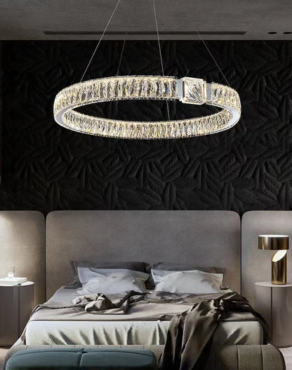 Modern Light Luxury Crystal Belt Ring Pendant Chandelier Suit for Living/Dining Room/ Bedroom