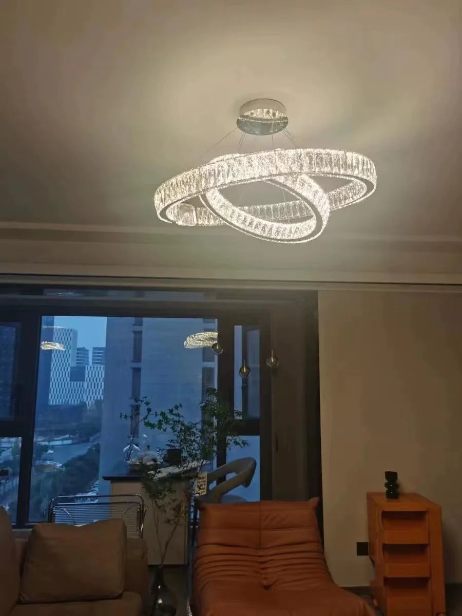 Modern Light Luxury Crystal Belt Ring Pendant Chandelier Suit for Living/Dining Room/ Bedroom