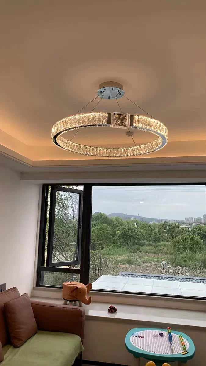 Modern Light Luxury Crystal Belt Ring Pendant Chandelier Suit for Living/Dining Room/ Bedroom