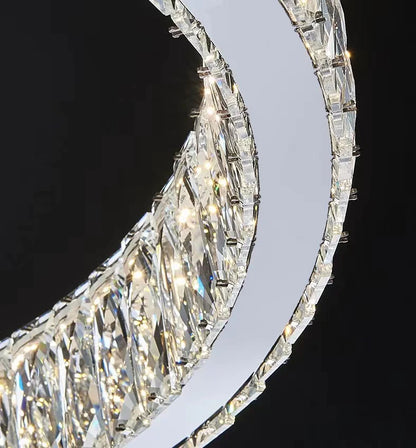 Modern Light Luxury Crystal Belt Ring Pendant Chandelier Suit for Living/Dining Room/ Bedroom