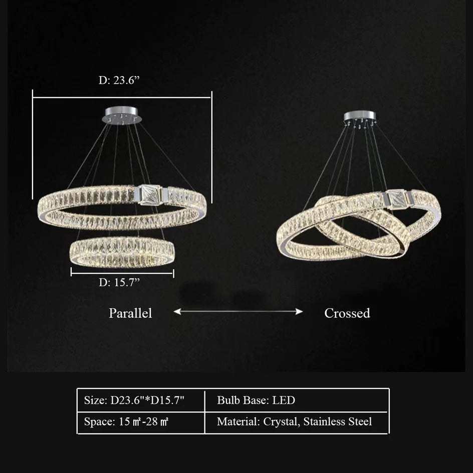 Modern Light Luxury Crystal Belt Ring Pendant Chandelier Suit for Living/Dining Room/ Bedroom