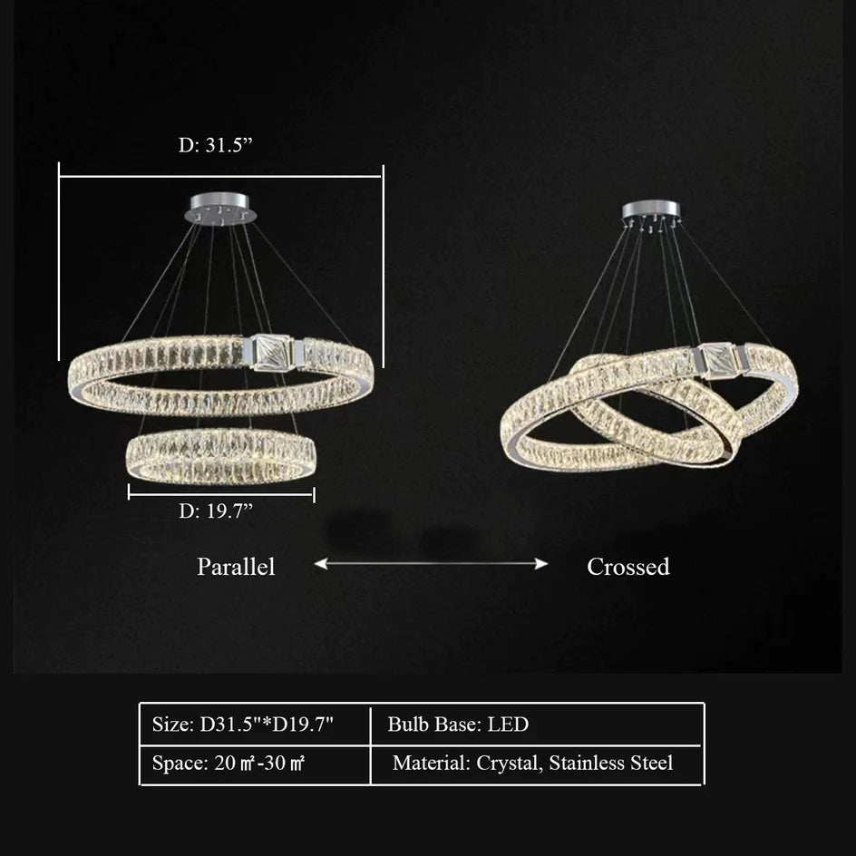 Modern Light Luxury Crystal Belt Ring Pendant Chandelier Suit for Living/Dining Room/ Bedroom