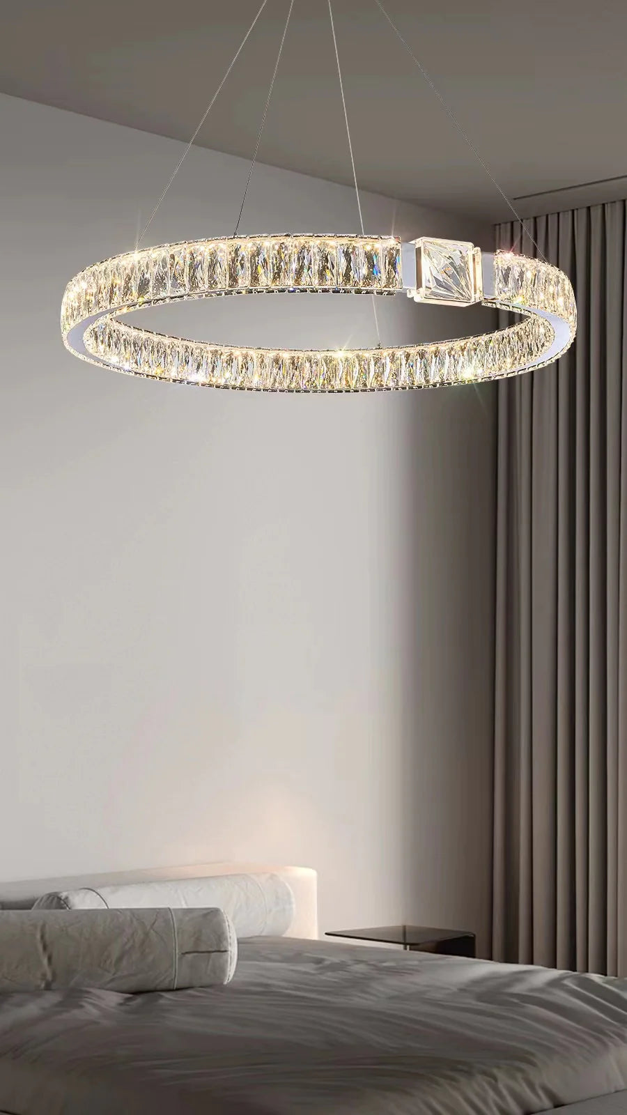 Modern Light Luxury Crystal Belt Ring Pendant Chandelier Suit for Living/Dining Room/ Bedroom