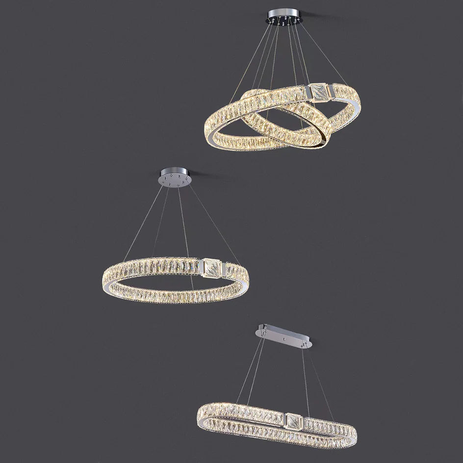 Modern Light Luxury Crystal Belt Ring Pendant Chandelier Suit for Living/Dining Room/ Bedroom