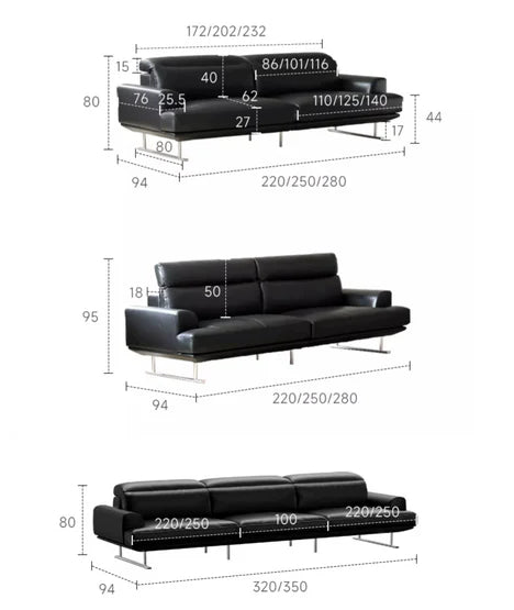 Vintage Simple 3/4/5 Seater Black Leather Straight Sofa