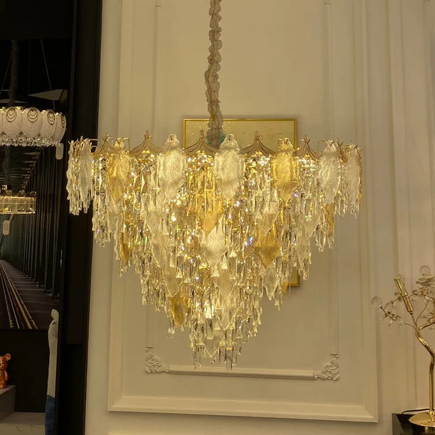 Multi-tiered Leaf Crystal Chandelier for Living Room