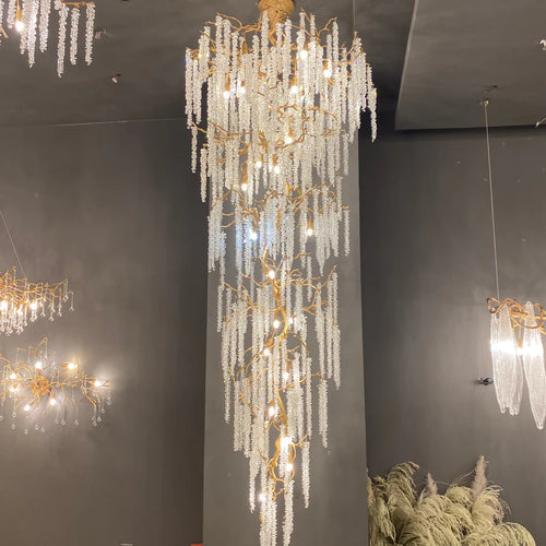 Extra Large Branch Wheat Crystal Pendant Long Chandelier for Living Room/Foyer/Staircase