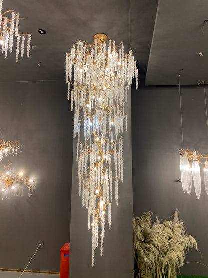 Extra Large Branch Wheat Crystal Pendant Long Chandelier for Living Room/Foyer/Staircase