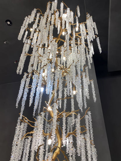 Extra Large Branch Wheat Crystal Pendant Long Chandelier for Living Room/Foyer/Staircase