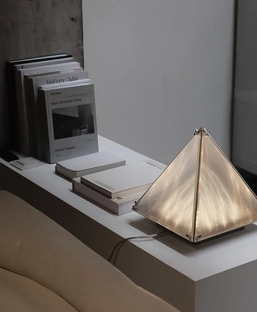 New Designer Model Art Triangular Pyramid Glass Unique Table Lamp for Bedside/Coffee Table