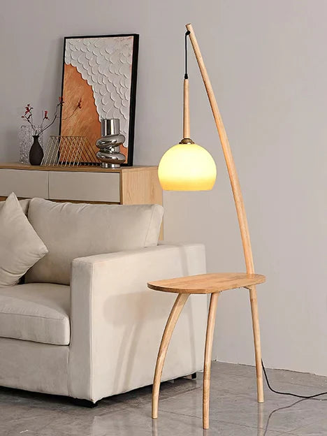 Vintage Style With Table Coffee Table Light Placement Solid Wood Floor Lamp for Living Room/Bedroom/Study