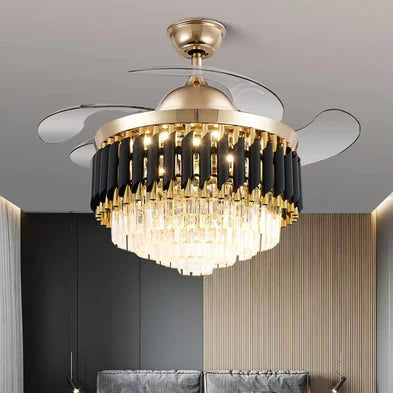 Light Luxury Invisible Fan Light Crystal Ceiling Chandelier for Living/Dining Room/Bedroom