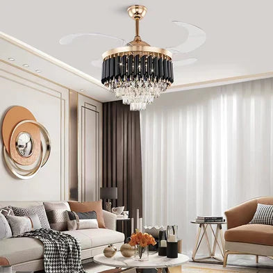 Light Luxury Invisible Fan Light Crystal Ceiling Chandelier for Living/Dining Room/Bedroom