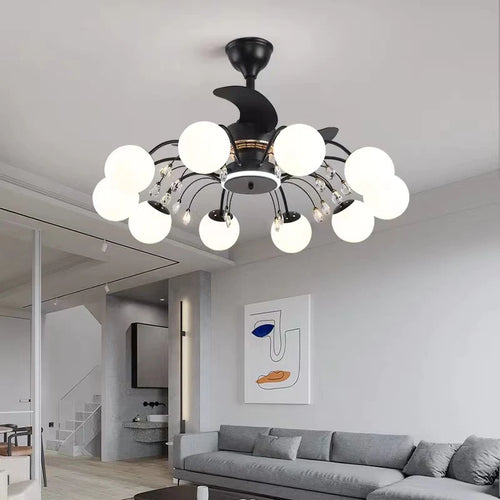 Modern 3-Blade Branch Multi-Head Classic Black Fan Chandelier for Living/Dining Room