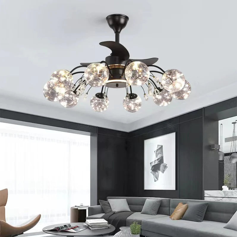 Modern 3-Blade Branch Multi-Head Classic Black Fan Chandelier for Living/Dining Room