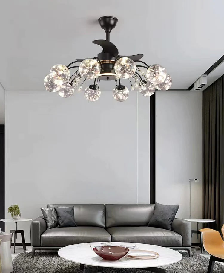 Modern 3-Blade Branch Multi-Head Classic Black Fan Chandelier for Living/Dining Room