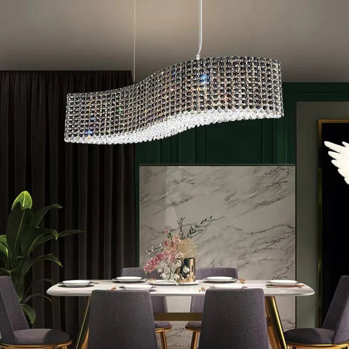 Oversized S-shaped Luxury Crystal Beads Pendant Chandelier for Dining Room/Kitchen Island/Living Room