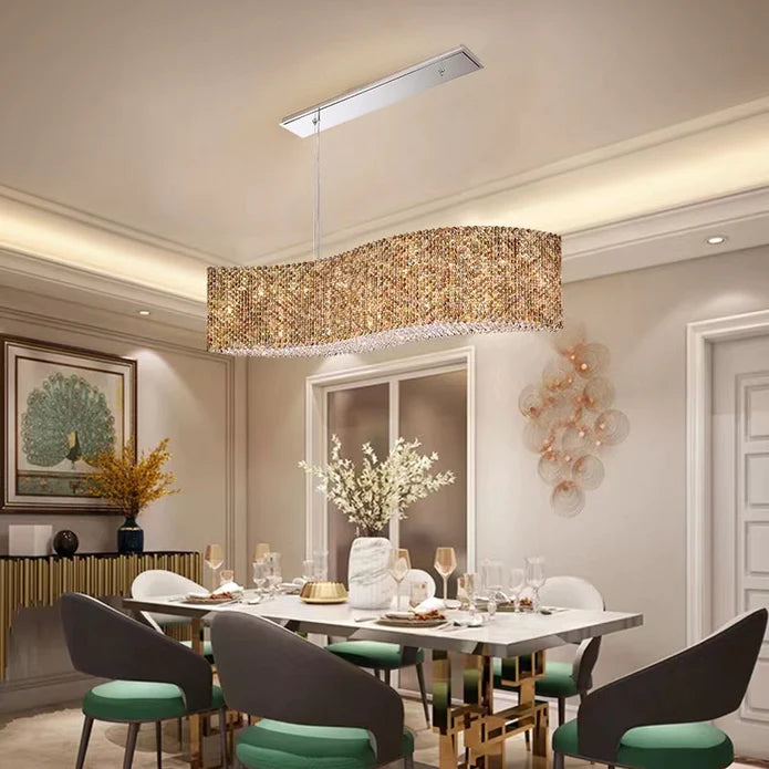 Oversized S-shaped Luxury Crystal Beads Pendant Chandelier for Dining Room/Kitchen Island/Living Room