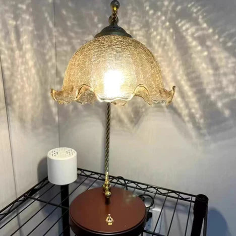 Affordable French Vintage Light Luxury Glass Flower Shade Table Lamp for Bedside Table/Bar/Study Desk