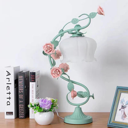 Creative Decoration Lamp Ceramic Rose Flower Table Lamp for Bedside Table/Study Desk/Bar