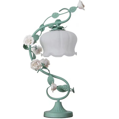 Creative Decoration Lamp Ceramic Rose Flower Table Lamp for Bedside Table/Study Desk/Bar