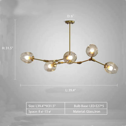 Extra Large Industrial Fashion Branch Multiple Glass Pendant Chandelier for Living/Dining Room