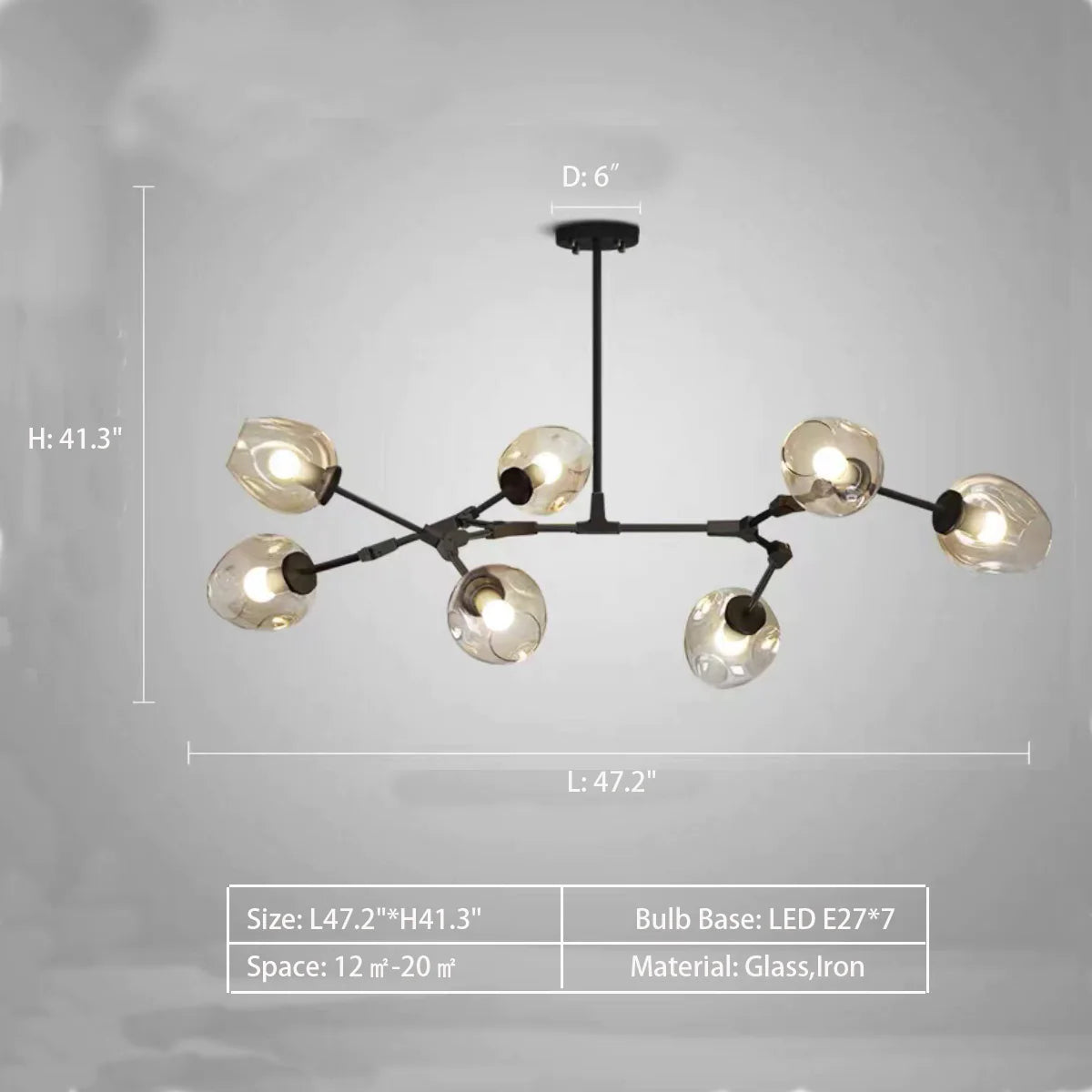 Extra Large Industrial Fashion Branch Multiple Glass Pendant Chandelier for Living/Dining Room