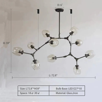 Extra Large Industrial Fashion Branch Multiple Glass Pendant Chandelier for Living/Dining Room