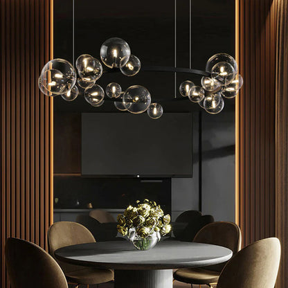 Oversized Nordic Black Iron Glass Bubble Collection Chandelier Suit for Living/Dining Room