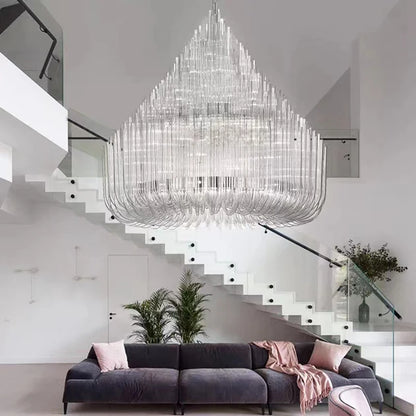 Extra Large Modern Tiers Clear Glass Tubes Chandelier for Living Room/Hotel Lobby