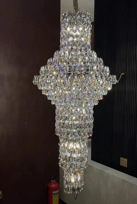 Modern Nail Shaped Crystal Chandelier for Foyer/Staircase/High-ceiling