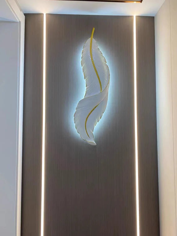 Light Luxury Creative White Resin Feather Wall Light For Living Room/Bedside/Foyer