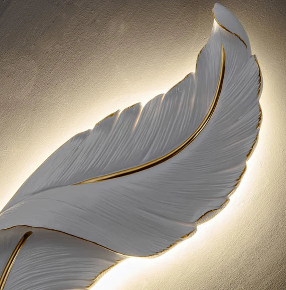 Light Luxury Creative White Resin Feather Wall Light For Living Room/Bedside/Foyer