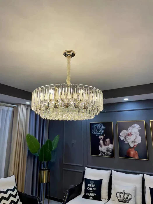 Oversized Transparent Crystal Tiered Chandelier Suit for Living/Dining Room/Bedroom