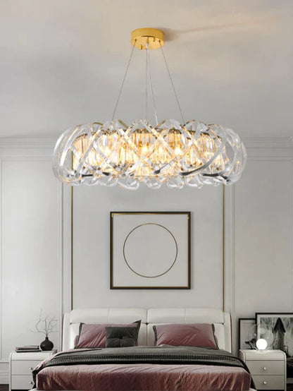 Modern Art Light Luxury Crossed Shell Transparent Crystal Chandelier Suit for Dining/Living Room