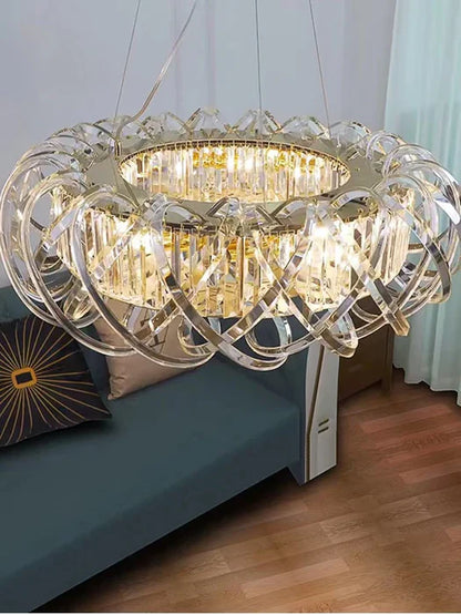 Modern Art Light Luxury Crossed Shell Transparent Crystal Chandelier Suit for Dining/Living Room