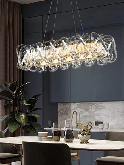 Modern Art Light Luxury Crossed Shell Transparent Crystal Chandelier Suit for Dining/Living Room