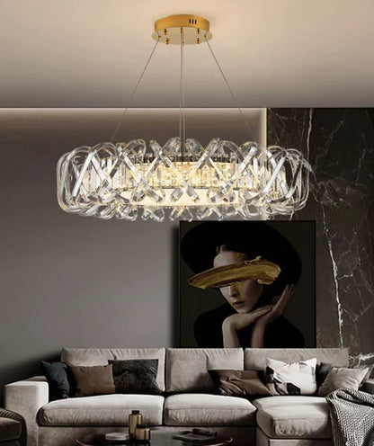 Modern Art Light Luxury Crossed Shell Transparent Crystal Chandelier Suit for Dining/Living Room