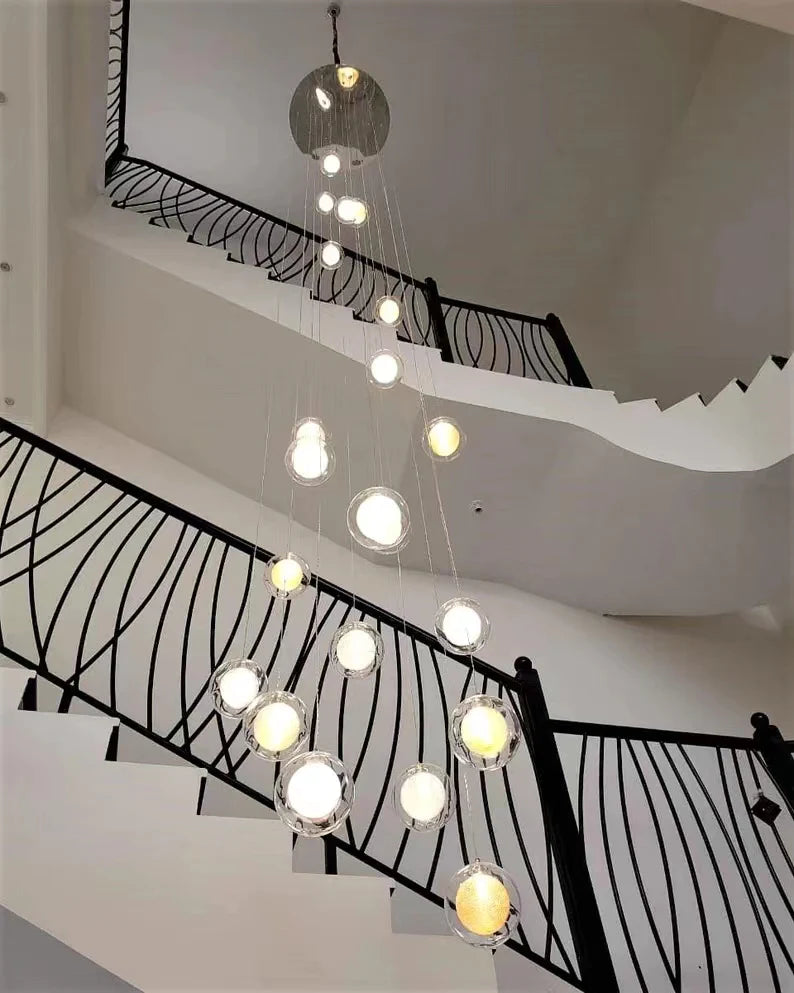 Long Contemporary Modern Blown Glass Light Fixture for Foyer/2-story Buildings/Staircase