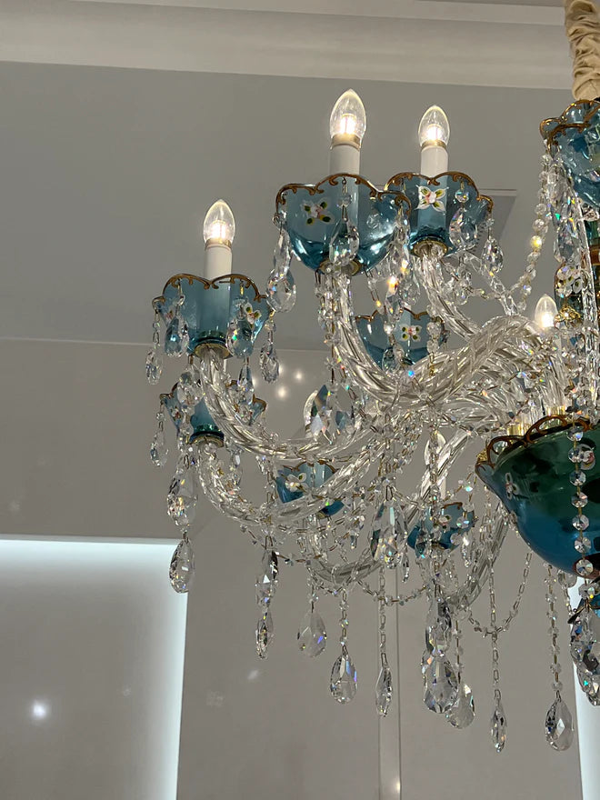 French Romantic Blue Crystal Designer Chandelier Modern Art Candle Branch Light Fixture for Bedroom/Living Room/Dining Room