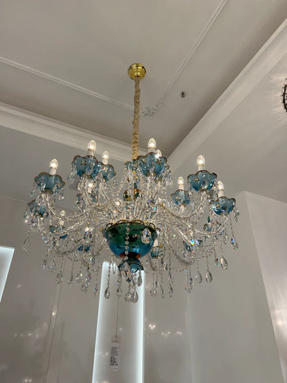 French Romantic Blue Crystal Designer Chandelier Modern Art Candle Branch Light Fixture for Bedroom/Living Room/Dining Room