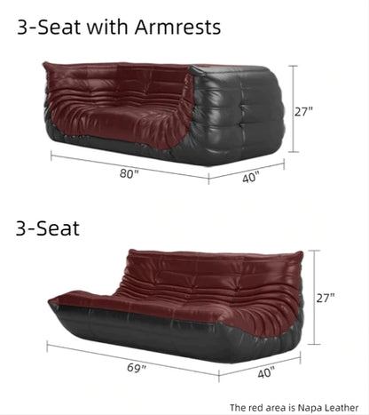 Classic Italian Style Caterpillar Napa Leather Sofa