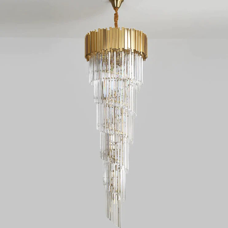 Luxury Gold Spiral Crystal Chandelier for Staircase/Foyer/Entryway