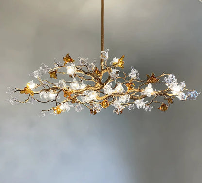 Designer Recommended Art Design Brass Branches Flower Glass Chandelier for Living Room/Dining Room/Kitchen Island