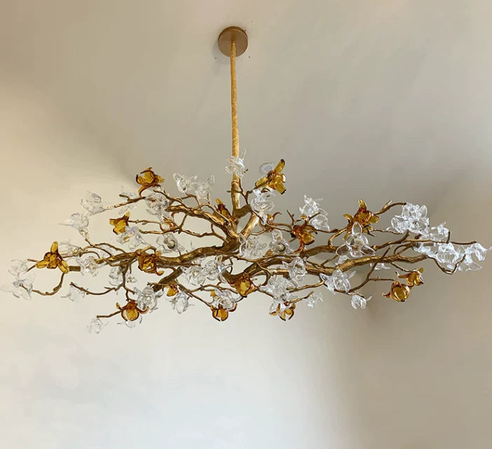 Designer Recommended Art Design Brass Branches Flower Glass Chandelier for Living Room/Dining Room/Kitchen Island