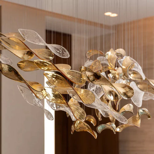 Luxury High-End Glass Leaves Floating Chandelier for Hotel/Villa/Living Room