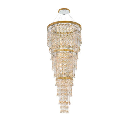 Luxury Multi-tiered Gold Feather Waterfall Crystal Chandelier for Villa/Staircase/Foyer/Living Room