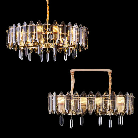 Modern Elegant Transparent Crystal Gold Chandelier Suit for Dining/Living Room