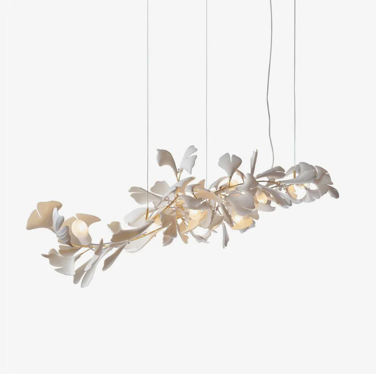 Linear Ginkgo Ceramic Chandelier for Dining Room/Kitchen island